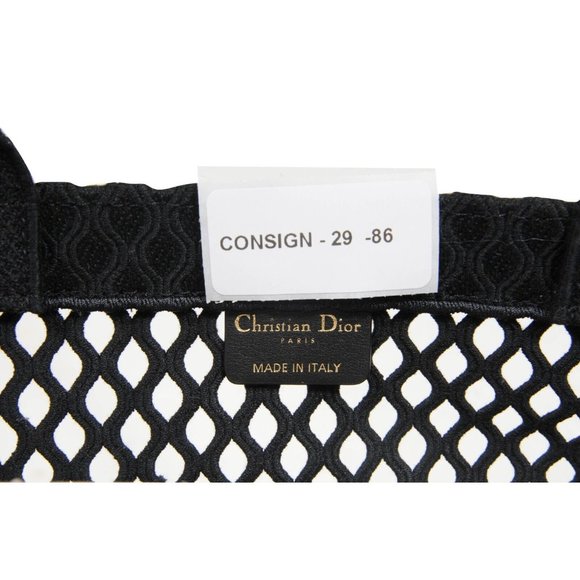Christian Dior Womens Mens Book Tote Bag Large Black Logo Woven Mesh Canvas - Picture 12 of 12